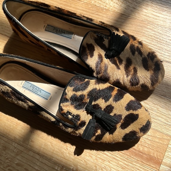 Prada Calf Hair Leopard Print Smoking Shoe - Picture 3 of 9